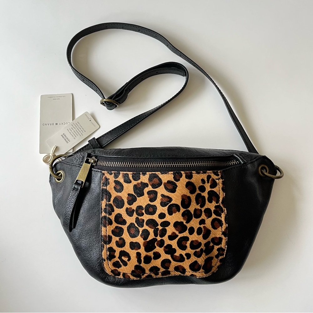 SOLD❗️ Lucky Brand Kowes Belt Bum Bag Fanny Pack Leopard Leather Crossbody NWT - Picture 1 of 12